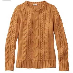 LL Bean Double L Cable Sweater Crew Neck in Toffee Heather